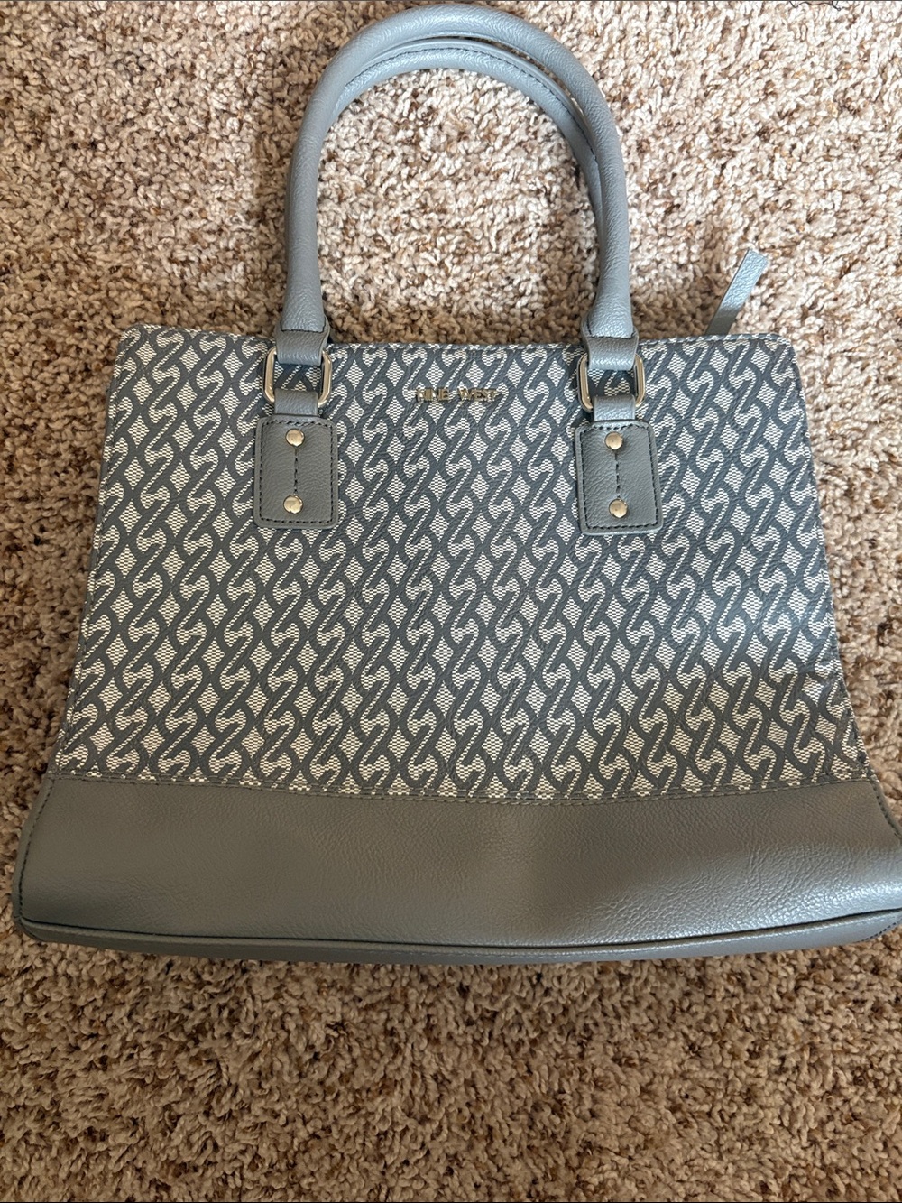 Nine West Gray Patterned Tote with Leather Trim